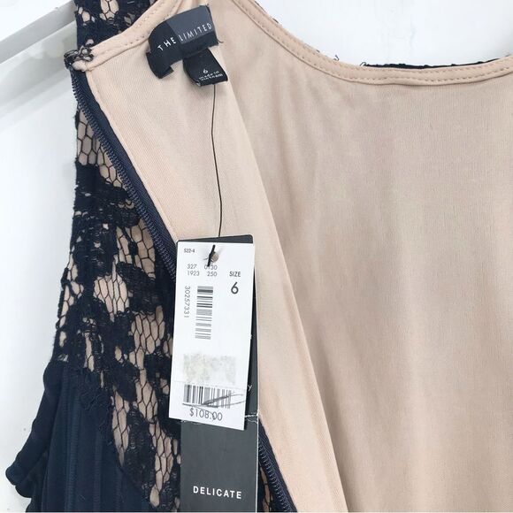The Limited Navy Blue Lace Panel Rib Stretch Cream Lined Sleeveless Dress NEW - Picture 13 of 16